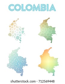 Colombia polygonal map. Mosaic style maps collection. Bright abstract tessellation, geometric, low poly, modern design. Colombia polygonal maps for infographics or presentation.