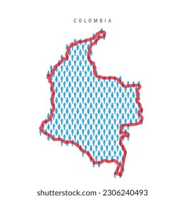 Colombia population map. Stick figures Colombian people map with bold red translucent country border. Pattern of men and women icons. Isolated vector illustration. Editable stroke.