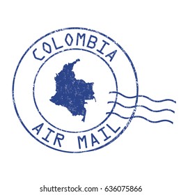 Colombia Post Office, Air Mail, Grunge Rubber Stamp On White Background, Vector Illustration