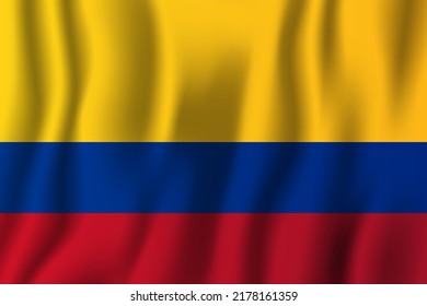 Imagen vectorial de bandera ondulada realista en Colombia. Símbolo nacional de fondo del país. Día de la Independencia.