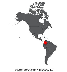 Colombia red map on gray America map vector
