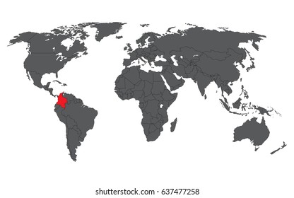Colombia red on gray world map vector
