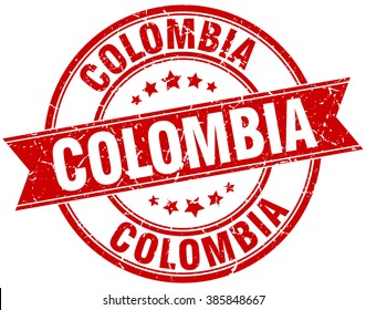 Colombia red round grunge vintage ribbon stamp