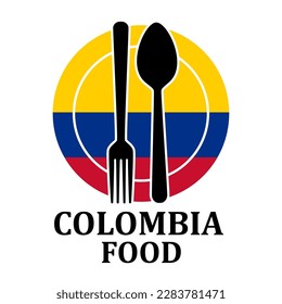 Colombia Restaurant food logo. Flag symbol with plate spoon and fork Icon Template Illustration Design