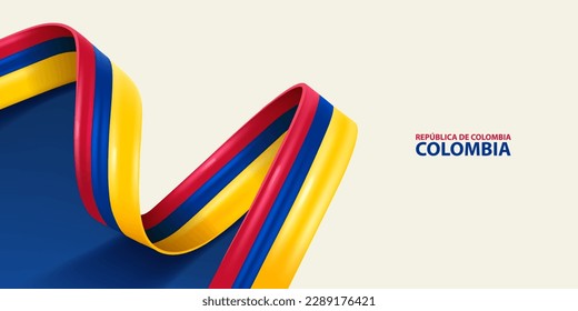 Colombia ribbon flag, bent waving ribbon in colors of the Colombia national flag. National flag background.