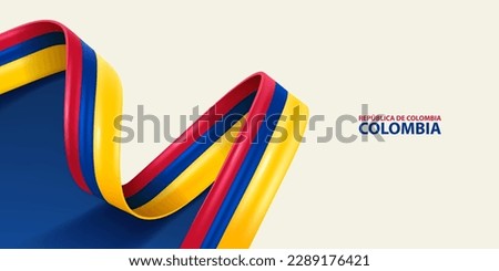 Colombia ribbon flag, bent waving ribbon in colors of the Colombia national flag. National flag background.
