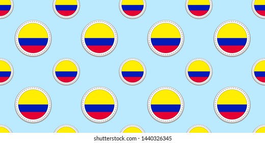 Colombia round flag seamless pattern. Colombian background. Vector circle icons. Geometric symbols. Texture for sports pages, competition, games. travelling, design elements. patriotic wallpaper.