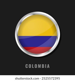 Colombia round framed national flag. Circular glossy flag of Colombia.