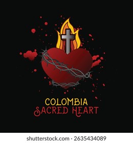 Colômbia Sagrado Coração Fundo preto com fogo