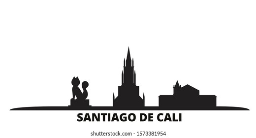 Colombia, Santiago De Cali city skyline isolated vector illustration. Colombia, Santiago De Cali travel black cityscape