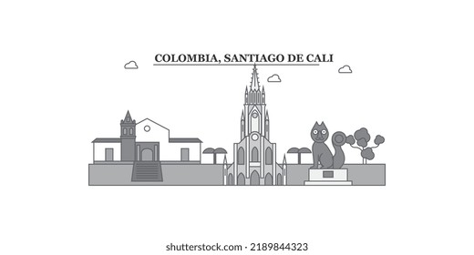 Kolumbien, Skyline der Stadt Santiago De Cali, einzelne Vektorgrafik, Symbole