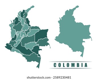 Colombia simple flat political map with states border