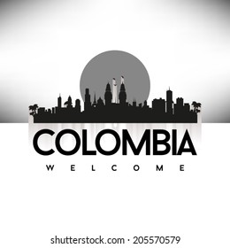 Colombia Skyline Silhouette Black design, vector illustration.