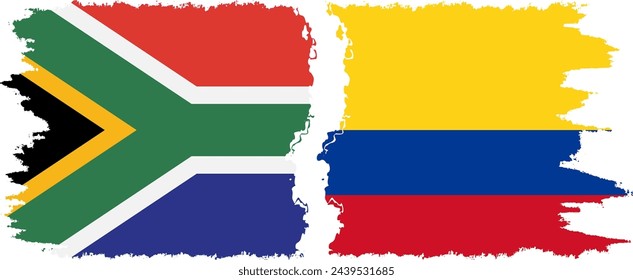 Colombia and South Africa grunge flags connection, vector