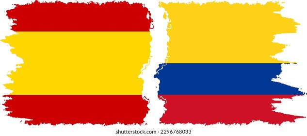 Colombia and Spain grunge flags connection, vector