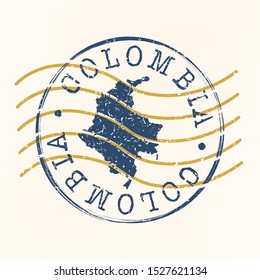 Colombia Stamp Postal. Map Silhouette Seal. Passport Round Design. Vector Icon. Design Retro Travel.