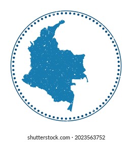 Colombia sticker. Travel rubber stamp with map of country, vector illustration. Can be used as insignia, logotype, label, sticker or badge of Colombia.