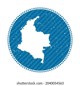 Colombia striped retro travel sticker. Badge with map of country, vector illustration. Can be used as insignia, logotype, label, sticker or badge of Colombia.