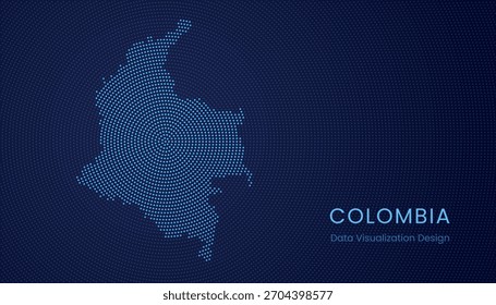 Colombia stylized dotted map in modern circular data tech visualization concept.
