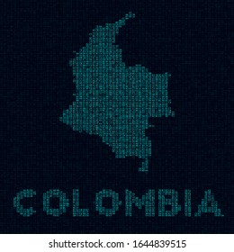 Colombia tech map. Country symbol in digital style. Cyber map of Colombia with country name. Superb vector illustration.