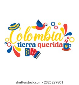 colombia tierra querida illustration between icons .vector illustration