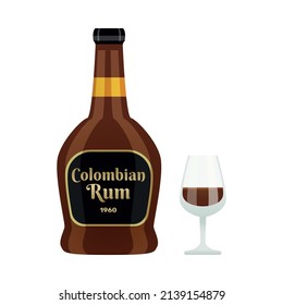 Colombia travel tourism composition with isolated image of rum bottle with glass on blank background vector illustration