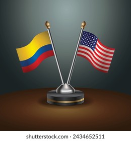 Colombia and United States table flags with gradient backgrund. Vector Illustration