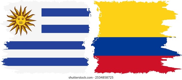 Conexión de banderas grunge de Colombia y Uruguay, Vector