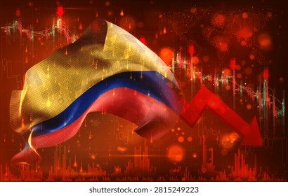Colombia, vector 3d flag financial exchange trend down