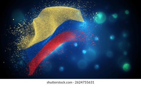 Colômbia, bandeira 3d vetorial com iluminação e clarões