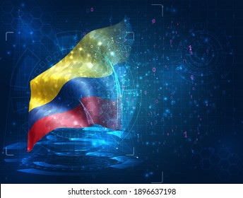 Colombia, indicador vectorial 3d sobre fondo azul con interfaces hud
