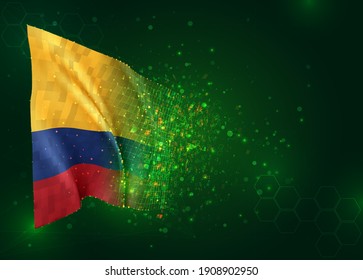 Colombia, vector 3d flag on green background with polygons and data numbers