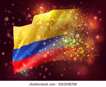 Kolumbien, Vektor-3D-Flagge auf rosafarbenem violettem Hintergrund mit Beleuchtung und Aromen