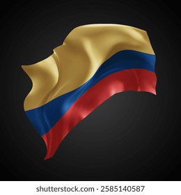 Colombia, vector 3d flag with waves on a black background