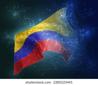 Colombia,  vector flag, virtual abstract 3D object from triangular polygons on a blue background