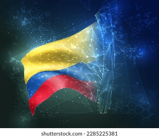 Colombia,  vector flag, virtual abstract 3D object from triangular polygons on a blue background