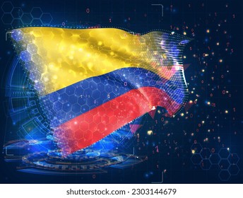 Colombia,  vector flag, virtual abstract 3D object from triangular polygons on a blue background