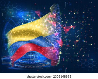 Colombia,  vector flag, virtual abstract 3D object from triangular polygons on a blue background