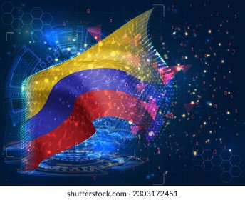 Colombia,  vector flag, virtual abstract 3D object from triangular polygons on a blue background