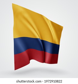 Colombia, vector flag with waves and bends waving in the wind on a white background.