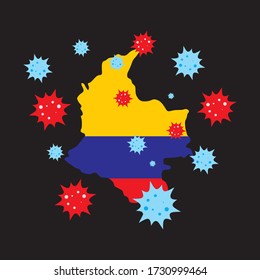 colombia vector graphics map and corona virus