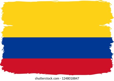 Colombia vector grunge brush stroke with  national flag and contour map. 