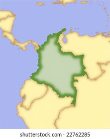 Colombia, vector map, with borders of surrounding countries. 5 named layers, fully editable.