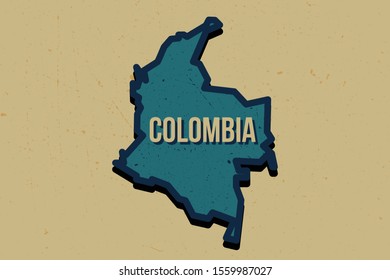 Colombia vector map, country illustration with name, vintage postcard