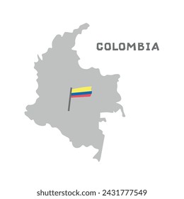 Colombia vector map with the flag inside. Map of the Colombia with the national flag isolated on white background. Vector illustration.