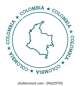 Colombia vector map. Retro vintage insignia with Colombia map. Distressed visa stamp with Colombia text wrapped around a circle and stars. Country map vector illustration.