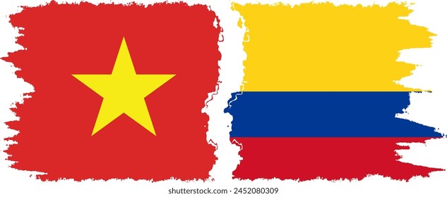 Colombia and Vietnam grunge flags connection, vector