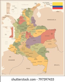 Colombia - vintage map and flag - High Detailed Vector Illustration