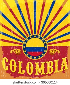 Colombia vintage patriotic poster - card vector design, Colombian holiday decoration