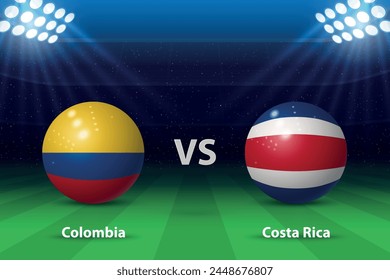 Colombia vs Costa Rica. America football tournament 2024, Soccer scoreboard broadcast graphic template